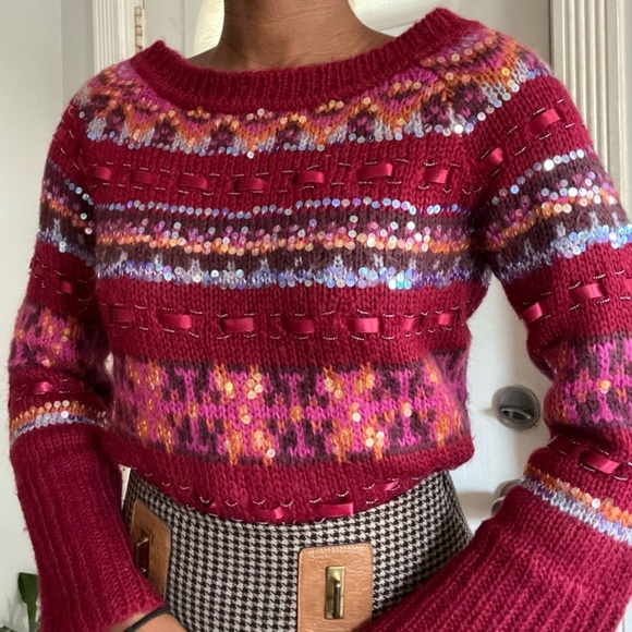 Moda International Burgundy and Multicolor Knit Sweater - Picture 6 of 8